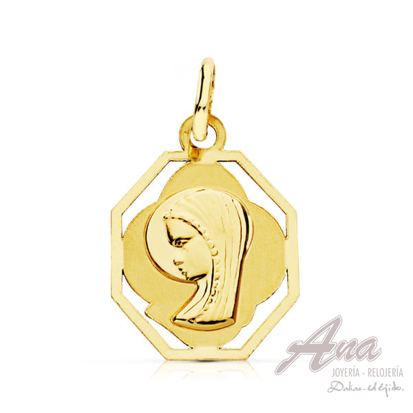 9K MEDALLA VIRGEN NIÑA CERCO. 15X13 MM