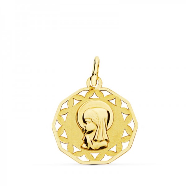 9K MEDALLA VIRGEN NIÑA CALADA 18 MM