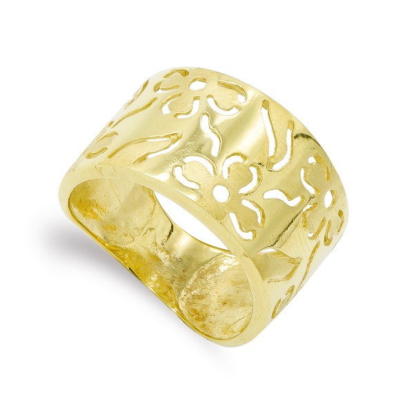 18K SORTIJA ORO AMARILLO FLORES MATE...