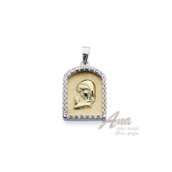 9K MEDALLA VIRGEN NIÑA BICOLOR 21X14 MM
