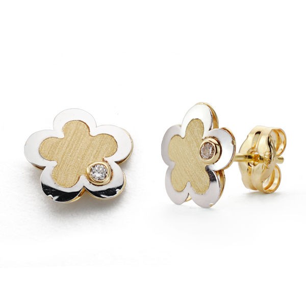 PENDIENTES BICOLOR FLOR CIRCONITA. 8MM.