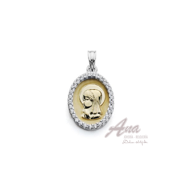 9K MEDALLA VIRGEN NIÑA BICOLOR 20X13MM