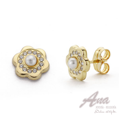 9K PENDIENTES FLOR Y PERLA...