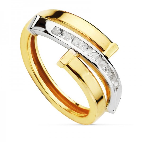 9K SORTIJA ORO BICOLOR BANDAS CON...