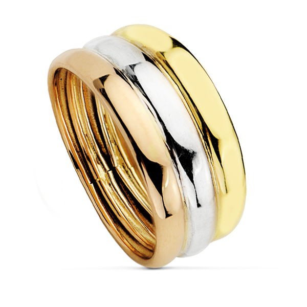 9K SORTIJA ORO TRICOLOR BRILLO 3 AROS
