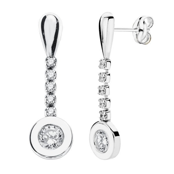 9K PENDIENTES ORO BLANCO LARGOS CON...