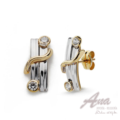 9K PENDIENTES BICOLOR 15X6 MM