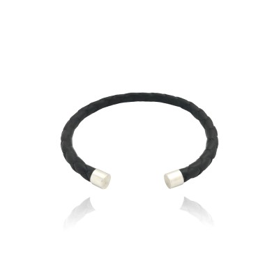 Pulsera Plata, cuero sencillo
