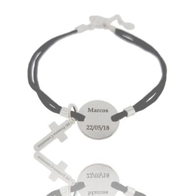 Pulsera bolas plata cordón,...