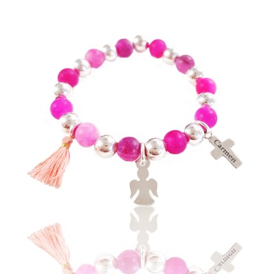 Pulsera piedra bolas de plata