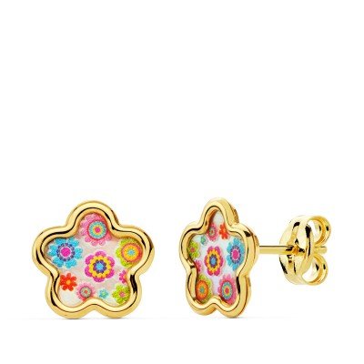 18K PENDIENTES FLOR NACAR...