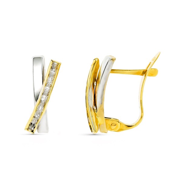 9K PENDIENTES ORO BICOLOR BANDAS CON...