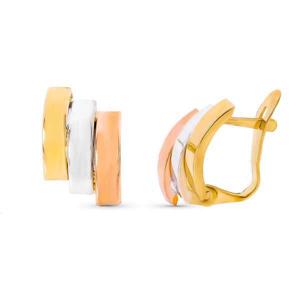 9K PENDIENTES ORO TRICOLOR BANDAS...