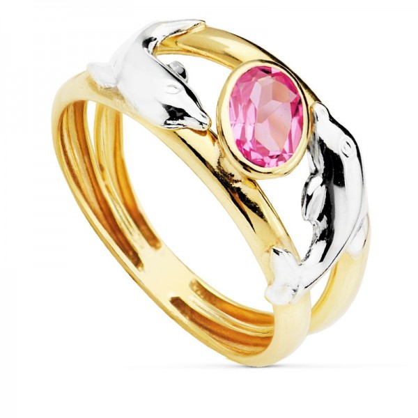 9K SORTIJA BICOLOR DELFINES P.ROSA