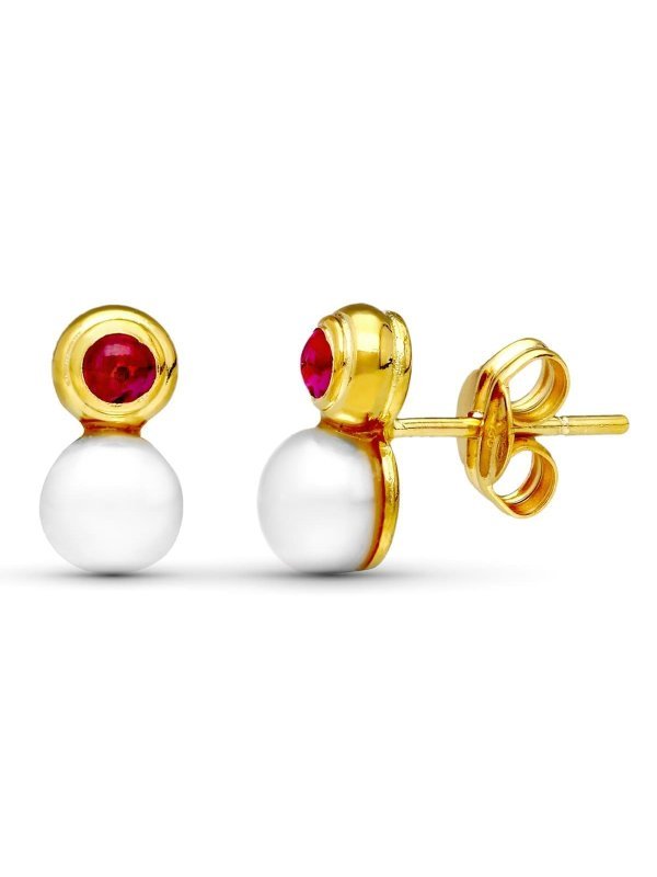 18K PENDIENTES ORO AMARILLO PERLA Y...