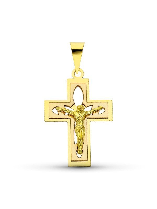 18K CRUZ CON CRISTO ORO BICOLOR 27X18 MM