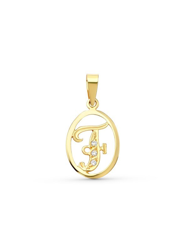 18K COLGANTE LETRA F CON CIRCONITAS