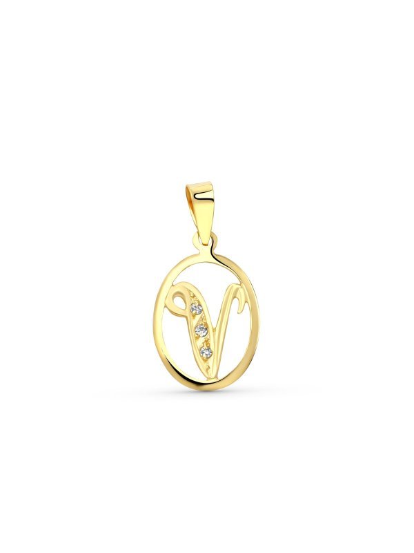 18K COLGANTE LETRA V CON CIRCONITAS