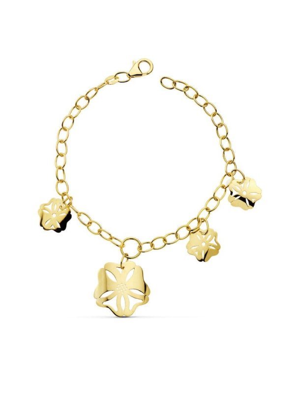 18K PULSERA CADENA Y FLOR 18 CM