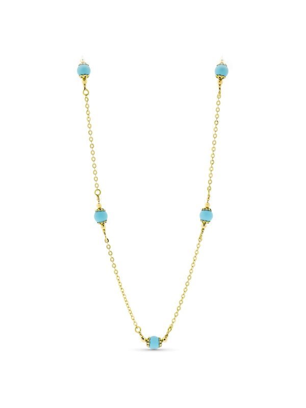 18K COLLAR ORO AMARILLO BOLAS TURQUESA