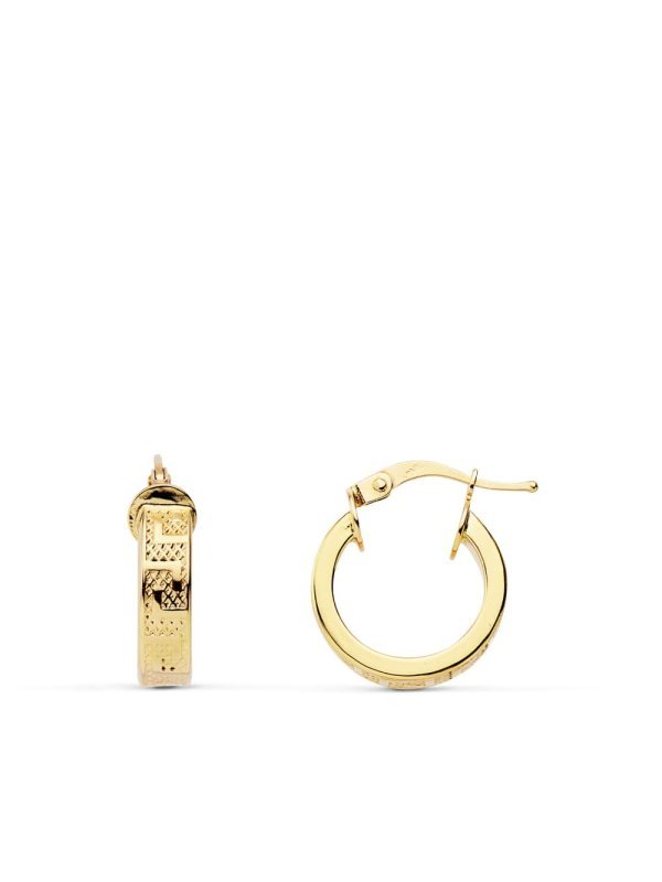 18K AROS ORO AMARILLO GRECA HUECOS 14 MM