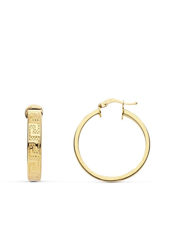 18K AROS ORO AMARILLO GRECA HUECOS 20 MM