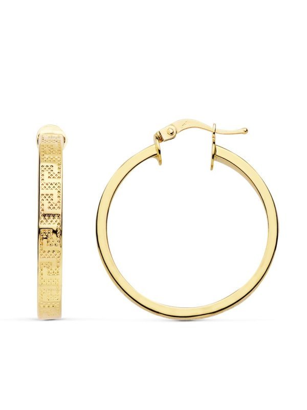 18K AROS ORO AMARILLO GRECA HUECOS 28 MM