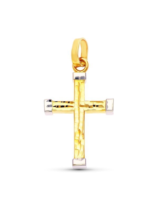 18K CRUZ HUECA BICOLOR 32X19 MM