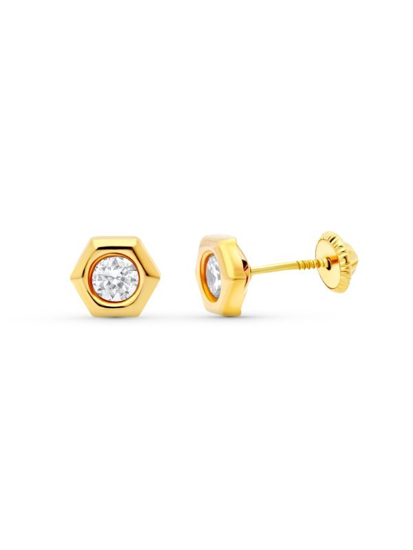 18K PENDIENTES ORO AMARILLO HEXAGONO....