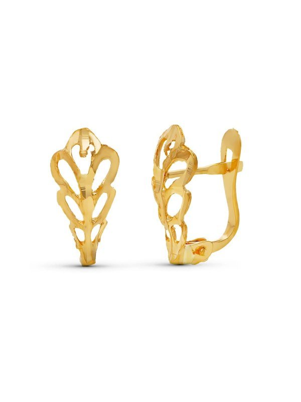 18K PENDIENTES HOJA CALADA 12X6 MM