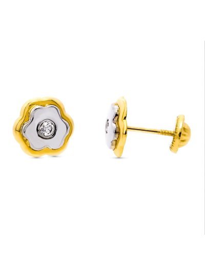 18K PENDIENTES ORO BICOLOR...