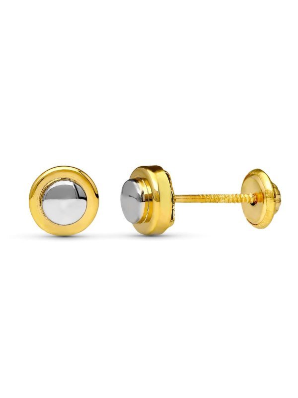 18K PENDIENTES ORO BICOLOR REDONDOS 6 MM
