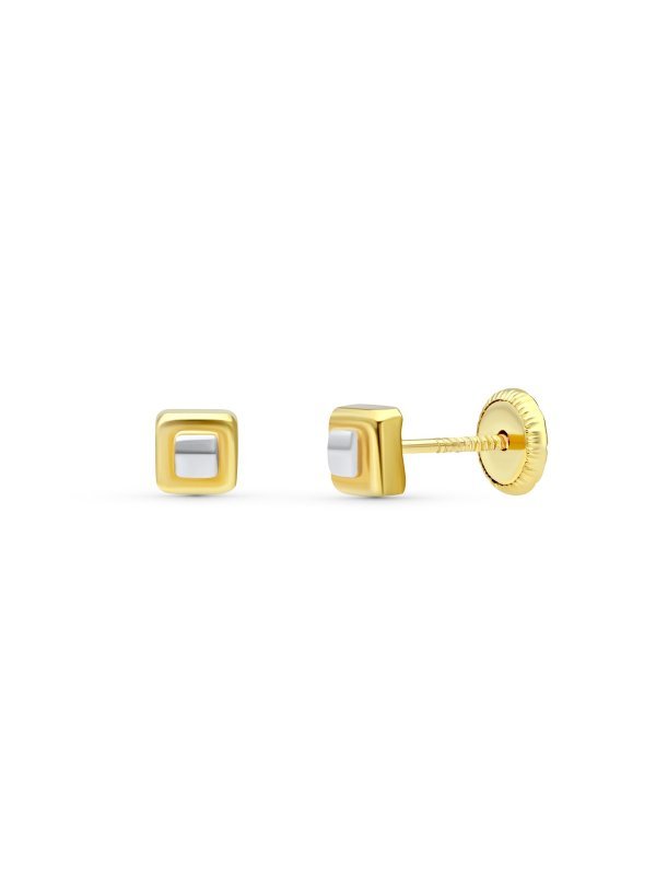 18K PENDIENTES ORO BICOLOR CUADRADOS...