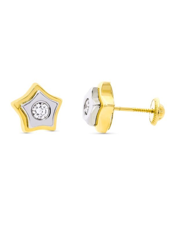18K PENDIENTES ORO BICOLOR ESTRELLA...