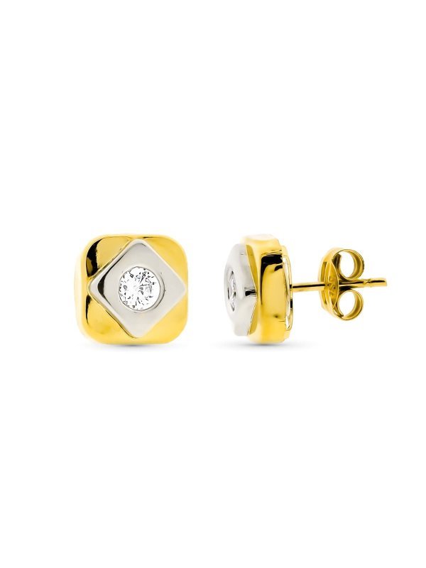 18K PENDIENTES ORO BICOLOR CUADRADOS...
