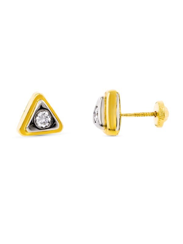 18K PENDIENTES ORO BICOLOR TRIANGULO...