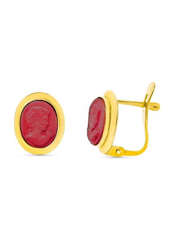 18K PENDIENTES CAMAFEO CORAL 9X11 MM...