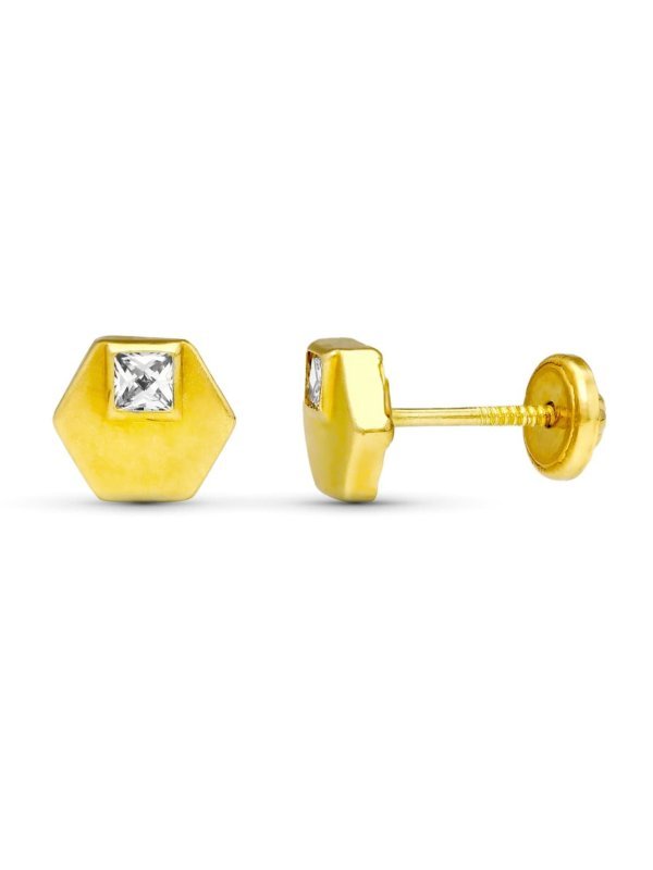 18K PENDIENTES ORO AMARILLO HEXAGONO....