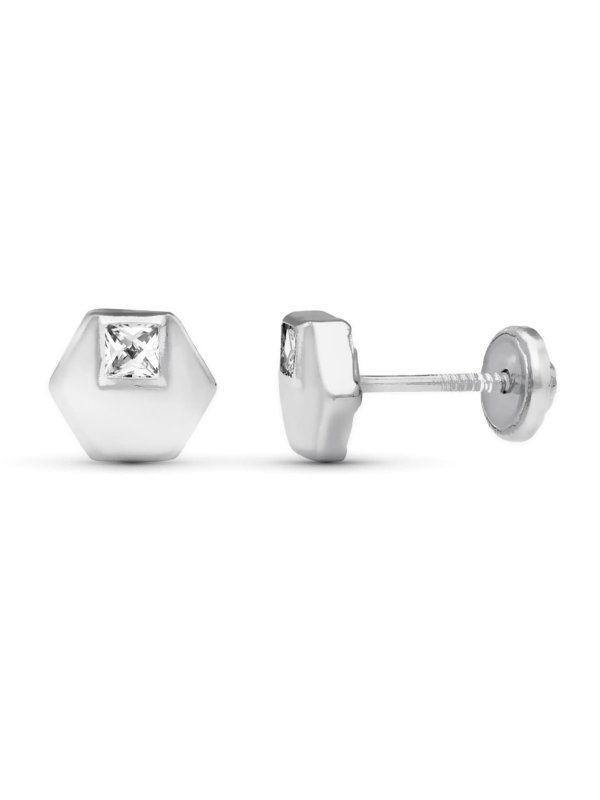 18K PENDIENTES ORO BLANCO HEXAGONO 6...
