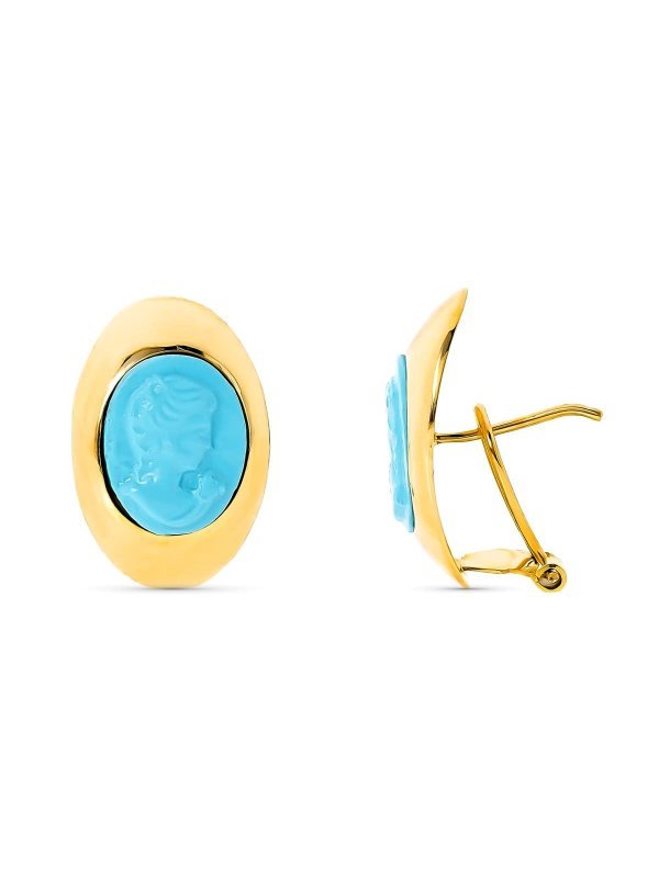 18K PENDIENTES CAMAFEO TURQUESA 20X13 MM