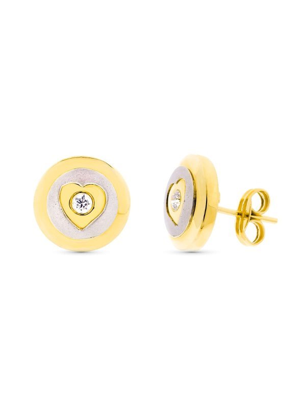18K PENDIENTES ORO BICOLOR MATE Y...
