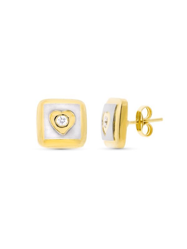 18K PENDIENTES ORO BICOLOR MATE Y...