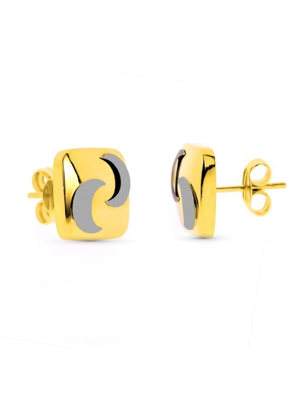 18K PENDIENTES CUADRADOS BICOLOR PRESION