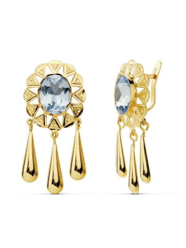 18K PENDIENTES CUBANAS PIEDRA OVAL...