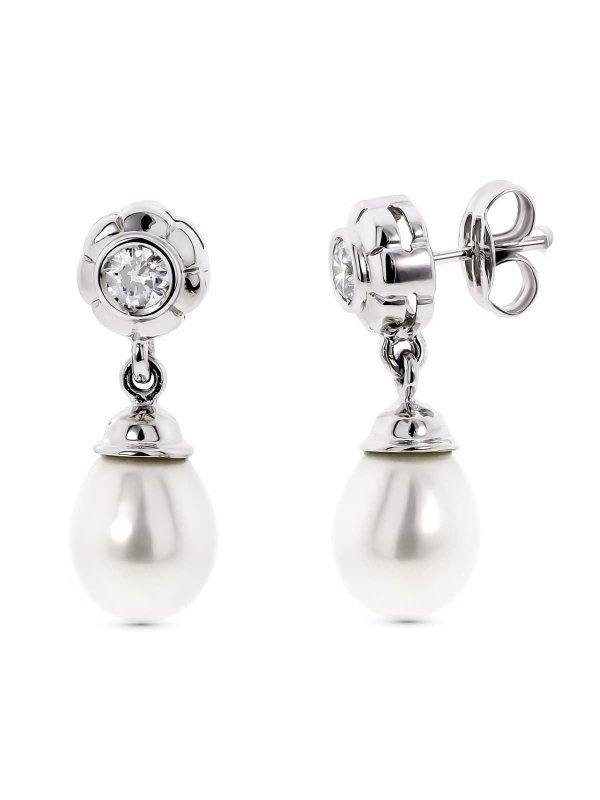 18K PENDIENTES ORO BLANCO PERLA CON...