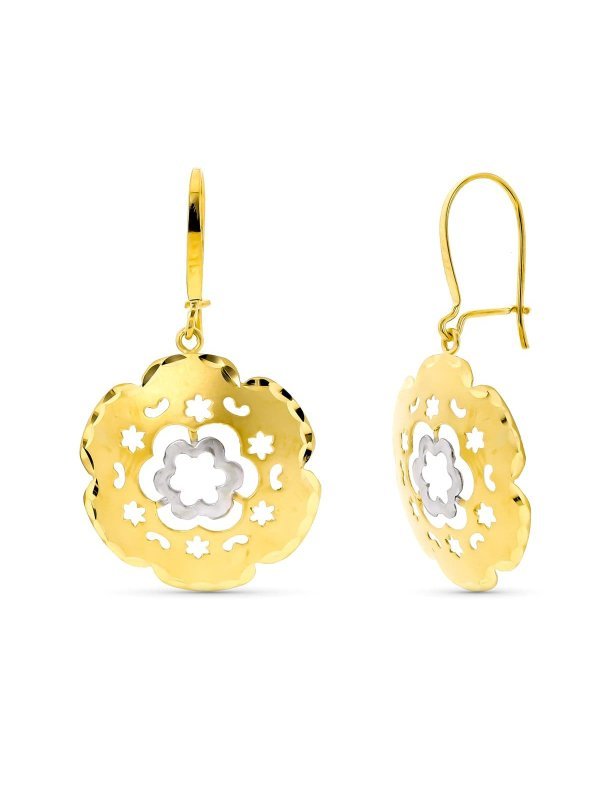 18K PENDIENTES LARGOS FLOR. CIERRE...