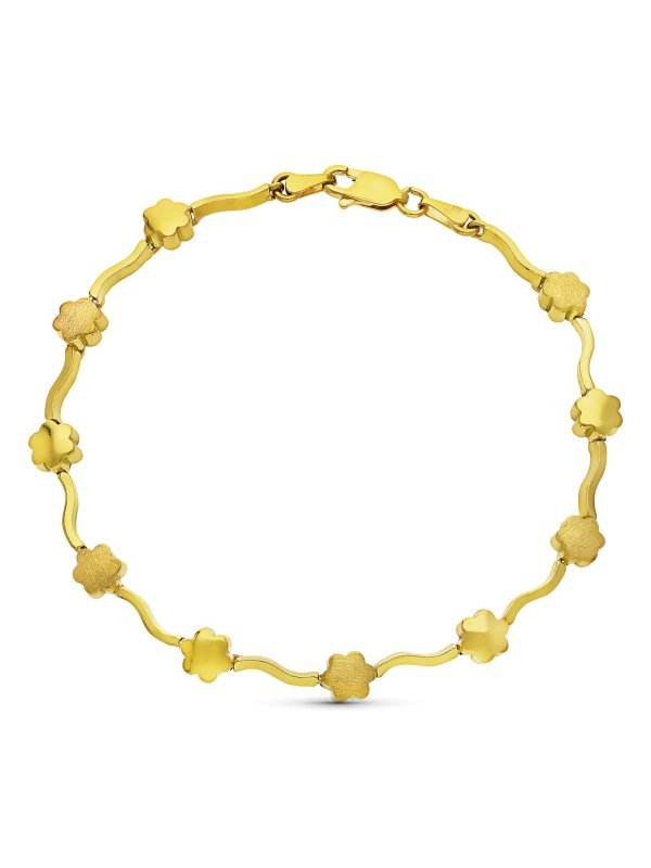 18K PULSERA ORO AMARILLO FLORES MATE...