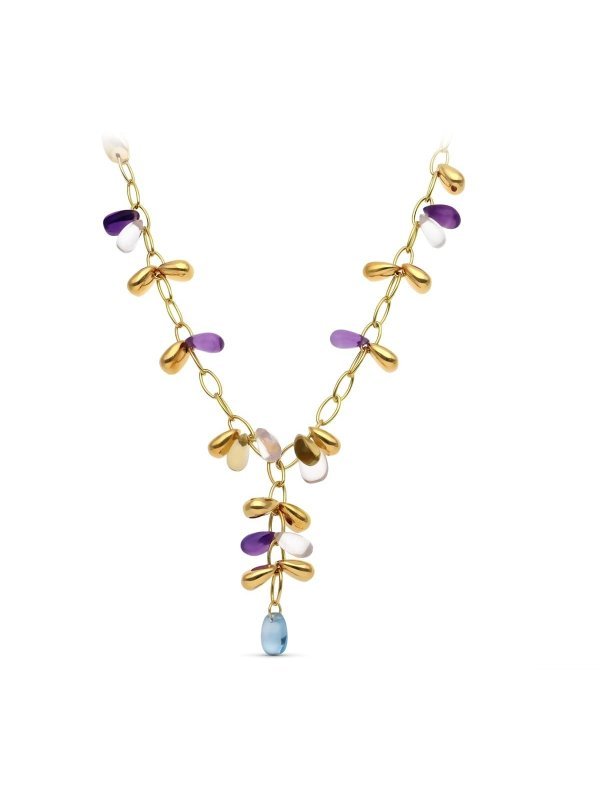 18K COLLAR ORO AMARILLO PIEDRAS COLOR