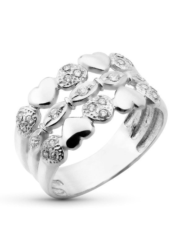 18K SORTIJA ORO BLANCO 3 HILOS CORAZONES