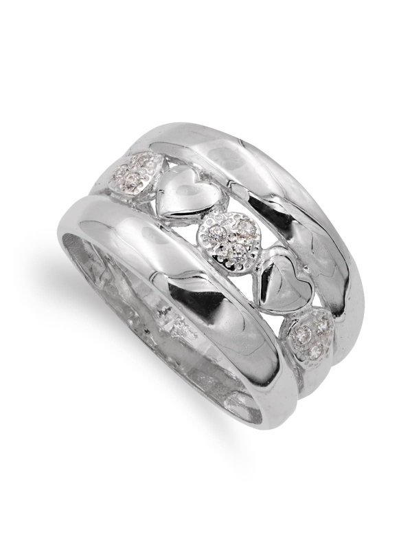 18K SORTIJA ORO BLANCO CORAZONES Y...